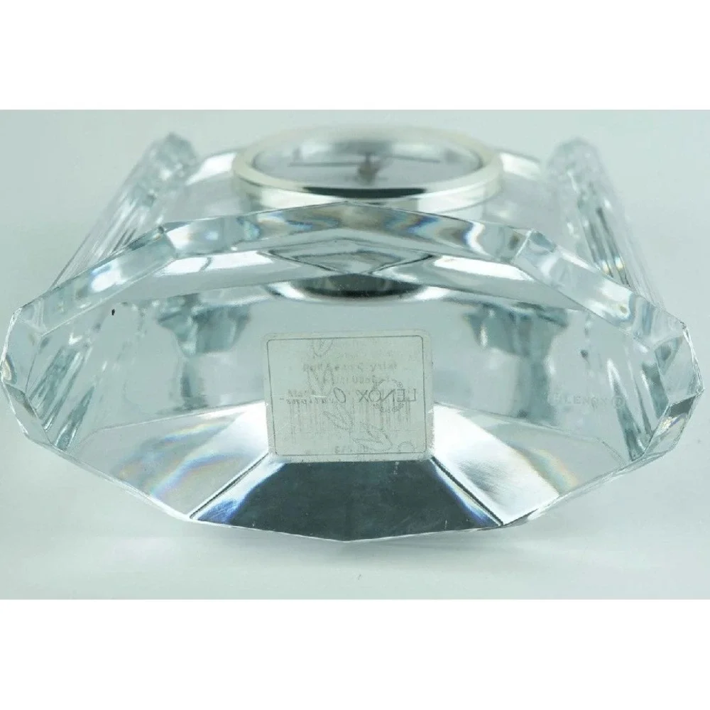 Lenox Generations Crystal Desk Clock Silver Bezel Quartz Pyramid Base 6.5in